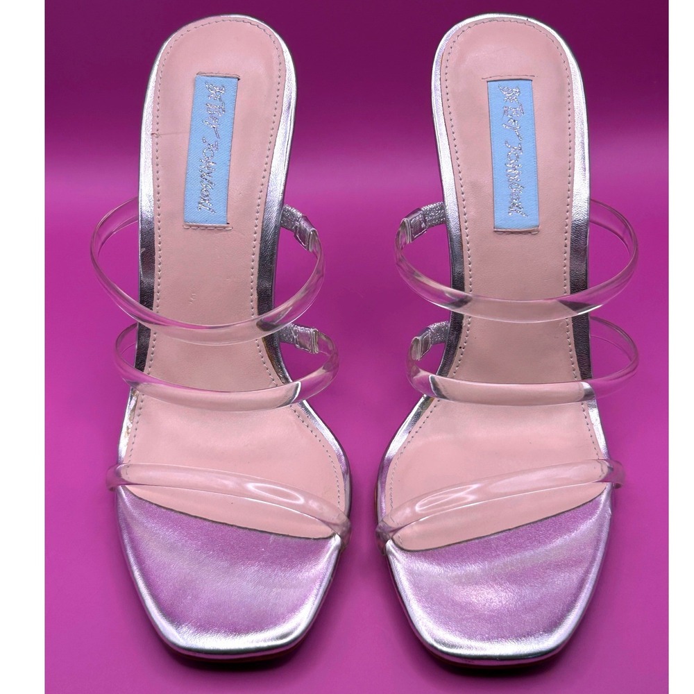 Blue by Betsey Johnson SB-AUBRI Silver Metallic Clear Strap Stiletto Heels 7M